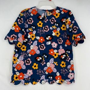 Victoria Beckham for Target Womens Small Pullover Blouse Teal Multi Floral SS